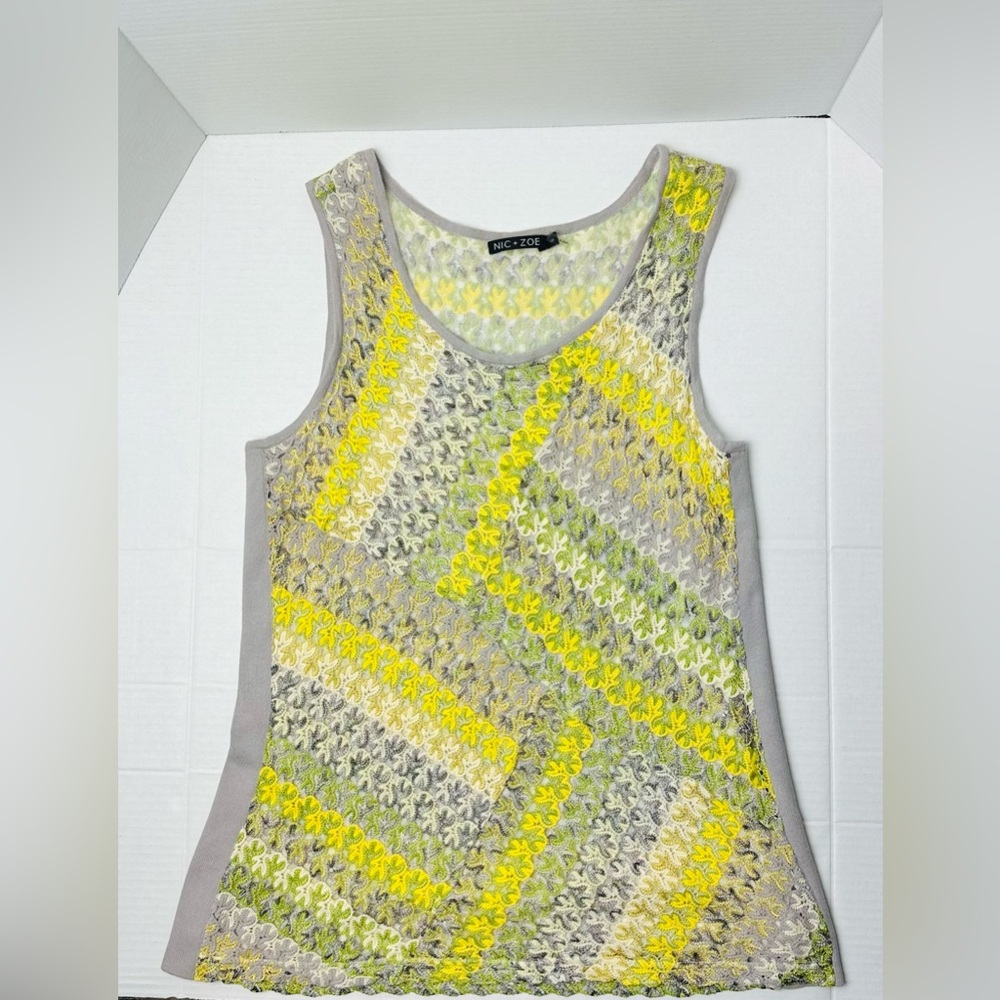 NIC+ZOE Yellow, Green & Gray Crochet Tank Top